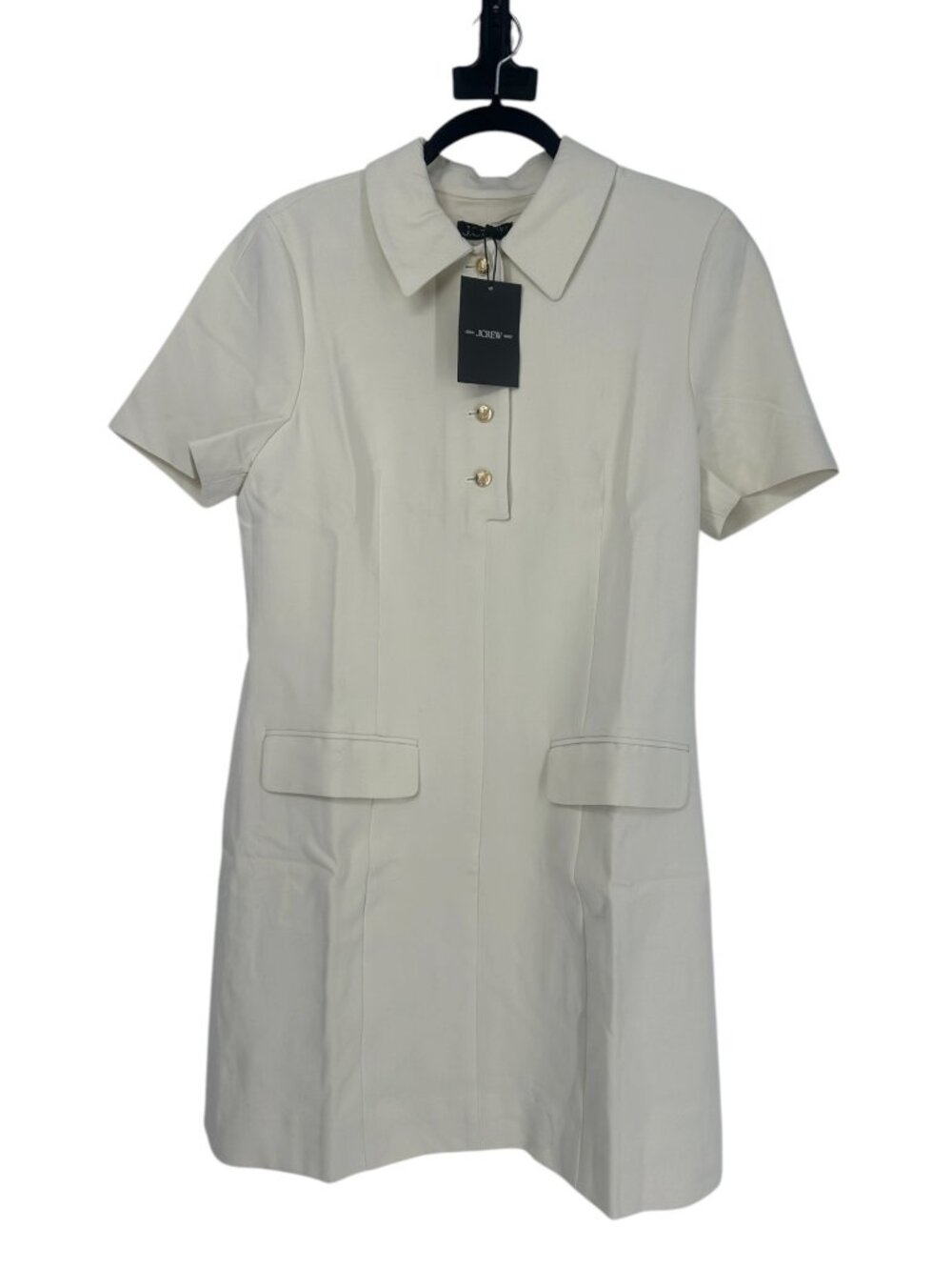 J. Crew Shirtdress 12 Ivory Mini Shift Classic Mod Tailored Short Sleeve Pockets